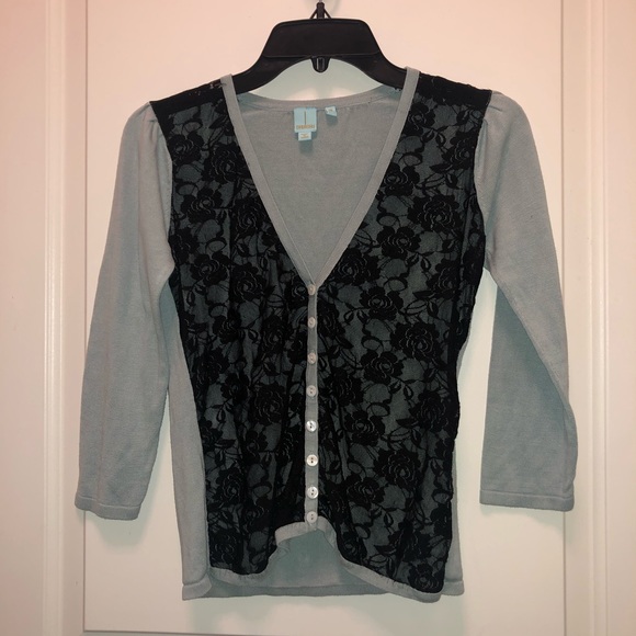 Shu Shu Blue Gray Lace Light Cardigan Small - Picture 3 of 4